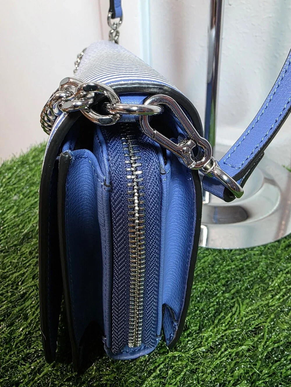 ​Karl Lagerfeld Paris Striped Crossbody Bag - Blue & White Accordion Wallet